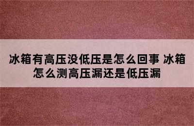 冰箱有高压没低压是怎么回事 冰箱怎么测高压漏还是低压漏